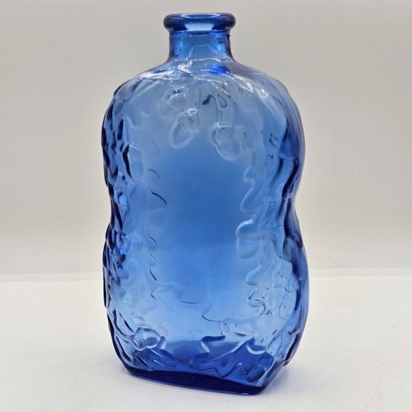 Vintage Cobalt Blue Glass Bottle with Acorn and Oak Leaves Design-Made in Canada - Picture 7 of 11